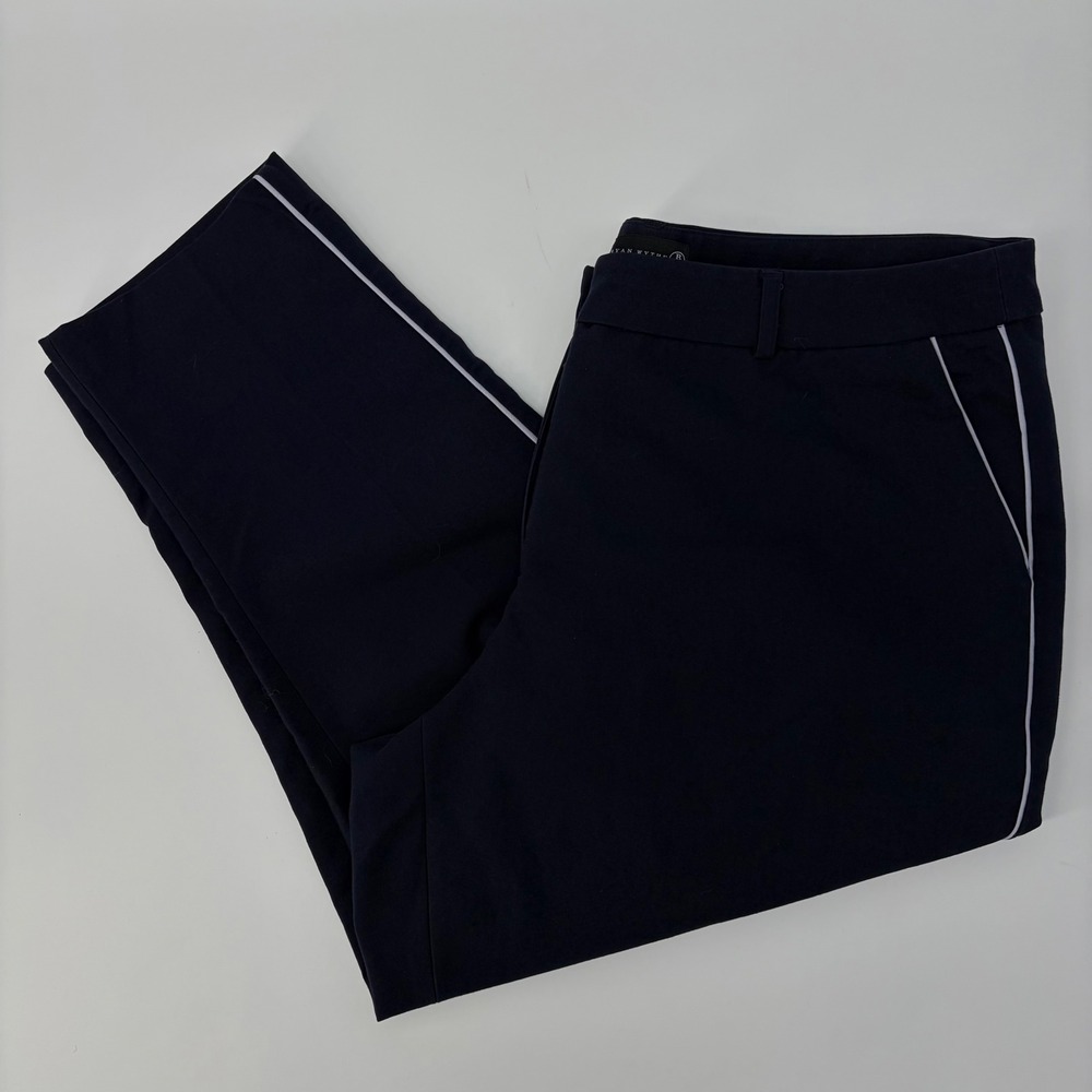 Ryan Wythe Pants Navy Blue White Piping Cropped Trousers Plus Size 16W Office - Picture 5 of 7